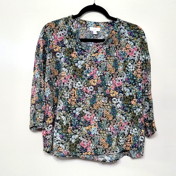 J. Jill Women’s Small Floral Blouse 3/4 Sleeve Rayon Top Multicolor - Picture 2 of 5